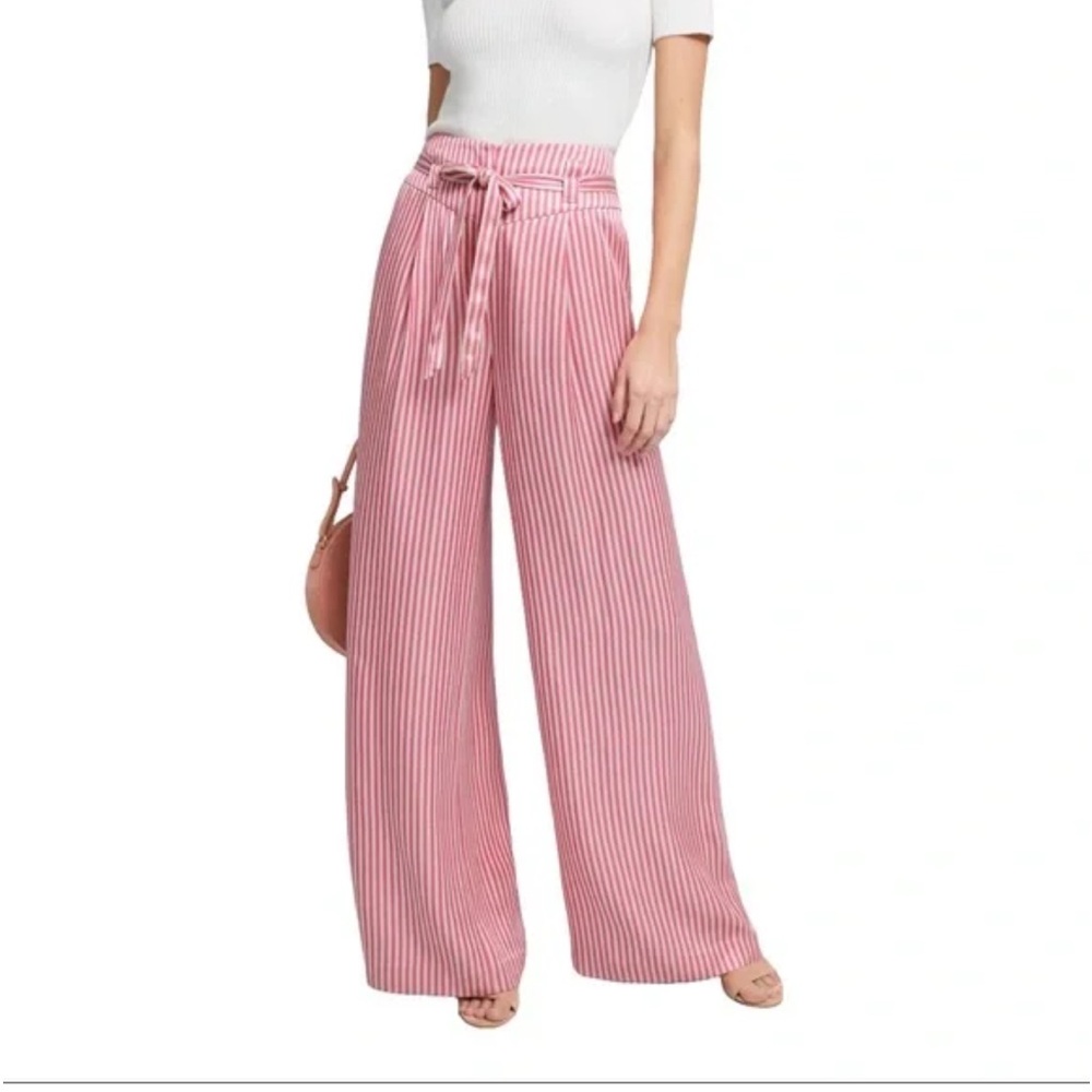 Anthropologie ett twa Satin Ventura Pink & Ivory Wide Leg Belt Pants.Size 2(599H